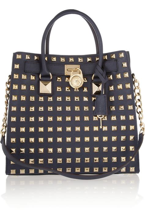 michael kors black soft leather handbag|michael kors hamilton studded tote.